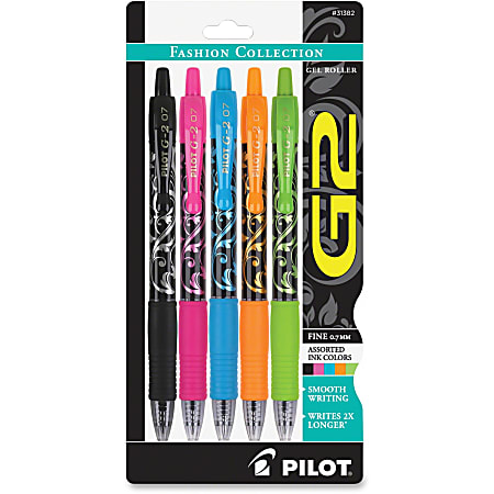 Pilot® G2 Gel Pens, Fine Point, 0.7 mm, Assorted Barrel Colors, Assorted Ink Colors, Pack Of 5 Pens