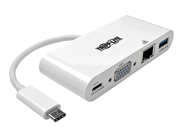 Tripp Lite USB C to VGA Multiport Video Adapter Converter w/ USB-A Hub, USB-C PD Charging Port & Gigabit Ethernet Port, Thunderbolt 3 Compatible, USB Type C to VGA, USB-C, USB Type-C