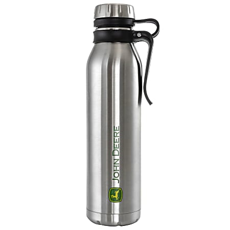 John Deere Stainless-Steel Thermal Bottle With Cap And Carry Loop, 25.5 Oz, Silver