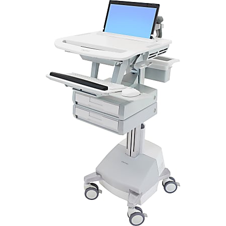 Ergotron StyleView Laptop Cart Desk Workstation SLA Powered, 2 Drawers, 50-1/2"H x 17-1/2"W x 30-3/4"D, White/Gray