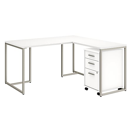kathy ireland® Office by Bush Business Furniture Method 60"W L Shaped Desk with 30"W Return and Mobile File Cabinet, White, Premium Installation