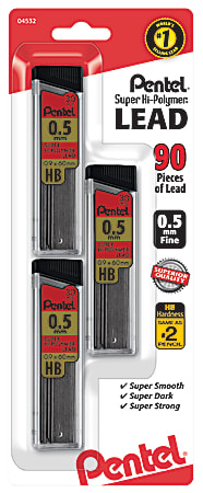 Pentel® Super Hi-Polymer® Leads, 0.5 mm, HB, 30 Leads Per Tube, Pack Of 3 Tubes