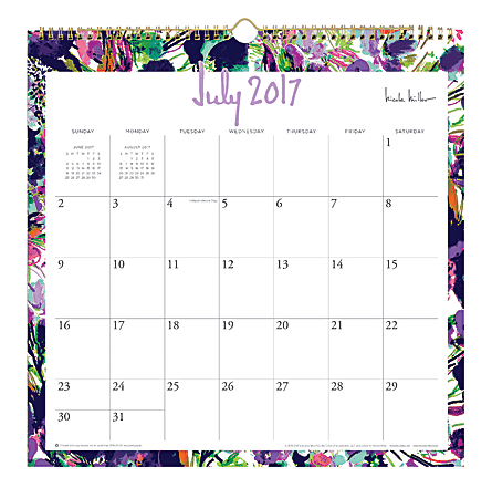Blue Sky™ Nicole Miller Monthly Academic Wall Calendar, 12" x 12", 50% Recycled, Garden Bloom, July 2017 to June 2018