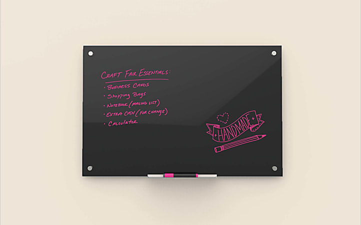 Glass Dry Erase Board, 47 x 35, Black Surface