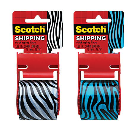 Scotch® Decorative Shipping And Packaging Tape With Dispenser, 2" x 13.8 Yd., Black/White or Black/Blue (No Color Choice)
