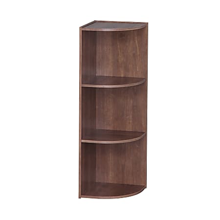 IRIS 35"H Curved 3-Shelf Corner Bookcase, Brown