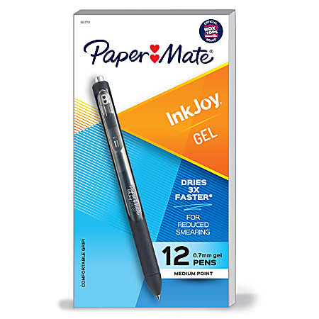 Paper Mate® InkJoy® Gel Pens, Medium Point, 0.7 mm, Black Barrel, Black Ink, Pack Of 12