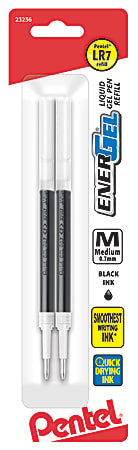 Pentel EnerGel Pen Refills, Medium Point, 0.7 mm, Black Ink, Pack Of 2