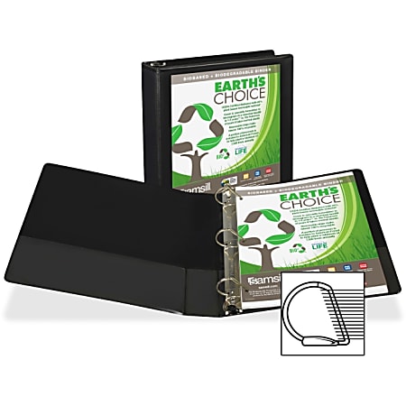 Samsill Earth's Choice Eco-friendly Binders - 1 1/2" Binder Capacity - Letter - 8 1/2" x 11" Sheet Size - D-Ring Fastener - 2 Internal Pocket(s) - Chipboard, Polypropylene - Black - Recycled - 1 Each