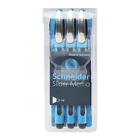 Schneider Slider Memo XB Ballpoint Pens, Bold Point, 1.4 mm, Assorted Barrels, Black Ink, Pack Of 3