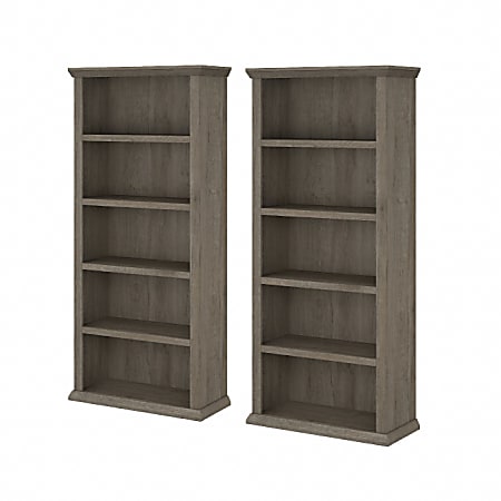 Bush Business Furniture Yorktown 67"H 5-Shelf Bookcases, Restored Gray, Set Of 2 Bookcases, Standard Delivery