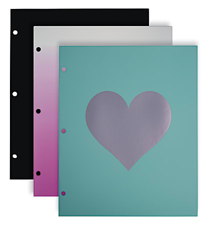 Divoga® 2-Pocket Paper Folder, Hearts Collection, 8 1/2" x 11", Letter Size, Multicolor, Pack Of 3