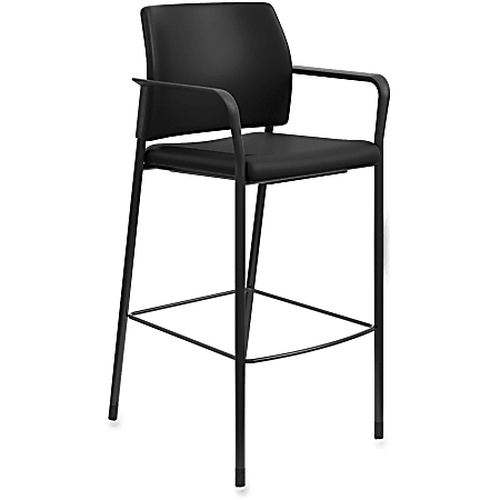 HON® Accommodate Bonded Leather Fixed Arm Cafe Stool, Black