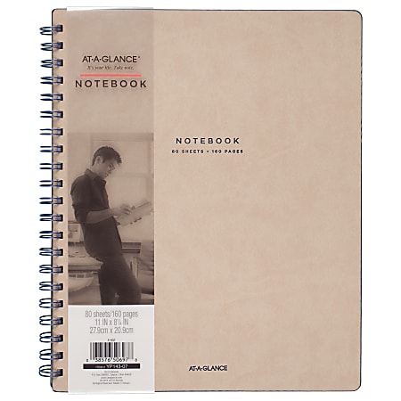 AT-A-GLANCE® Signature Collection™ Twin-Wire Notebook, 11" x 8 3/4", Faint Ruled, 80 Sheets, Blue/Tan (YP14307)