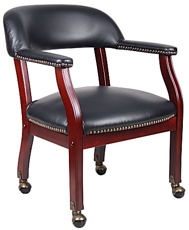 Boss Office Products Traditional Tufted Conference Chair With Casters, Black/Mahogany