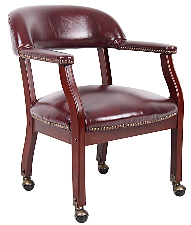 Boss Office Products Traditional Tufted Conference Chair With Casters, Burgundy/Mahogany