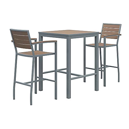 KFI Studios Eveleen 3-Piece Outdoor Patio Set, 33-13/16”H x 35”W x 35”D, Silver/Mocha