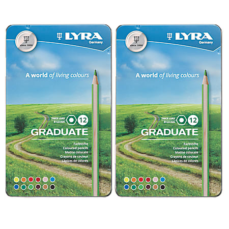 Dixon® Lyra Graduate Colored Pencils, 3.8 mm, Assorted Colors, 12 Pencils Per Box, Set Of 2 Boxes