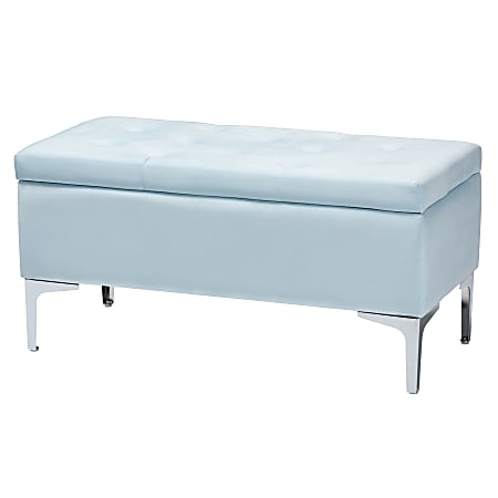 Baxton Studio Mabel Velvet Storage Ottoman, Light Blue