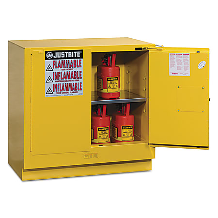 Justrite Yellow Undercounter Cabinets, Self Closing Cabinet, 22 Gallon