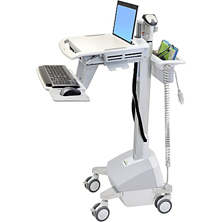 Ergotron StyleView EMR Laptop Cart, LiFe Powered - 20 lb Capacity - 4 Casters - Aluminum, Plastic, Zinc Plated Steel - 18.3" Width x 50.5" Height - White, Gray, Polished Aluminum