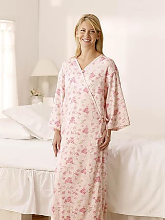 Medline Feels Like Home® Knit Mother's Gowns, 75", Pink Floral, Pack Of 12