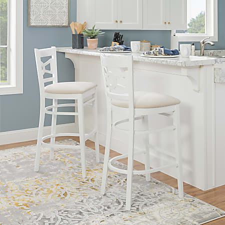 Linon Talus Upholstered Bar Stools BeigeWhite Set Of 2 Stools Office Depot
