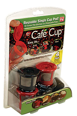 Cafe Cup Reusable Single-Brew Cups, 2 1/4" x 7" x 9", Black/Red, Pack Of 4