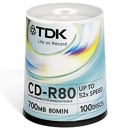 TDK - 100-Pack 52x CD-R Disc Spindle