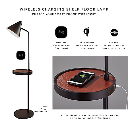 Adesso Oliver Wireless Charging Floor, Adesso Qi Shelf Charging Floor Lamp
