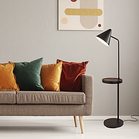 Adesso Oliver AdessoCharge Floor Lamp With Task Shelf 59 H Black ShadeBlack Base ODP Business Solutions
