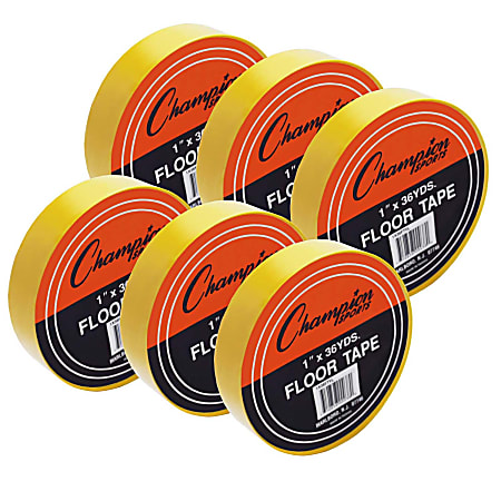 Champion Sports Floor Marking Tape, 1" x 36 yd., Yellow, Pack Of 6 Rolls
