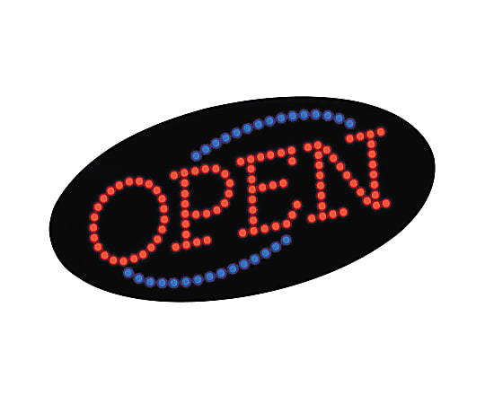 Cosco® LED "Open" Lighted Sign, 9 1/2"H x 19"W x 2"D, Black With Red/Blue Lights