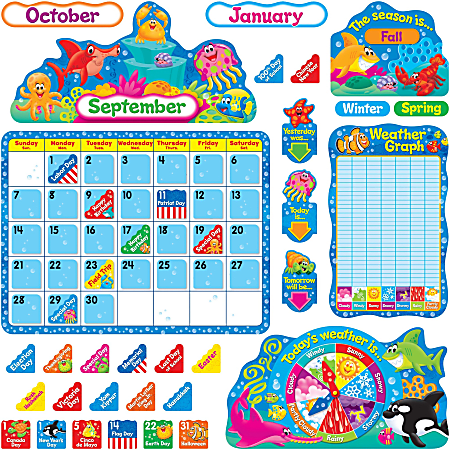 Trend Sea Buddies Calendar Bulletin Board Set Assorted 1 Set - Office Depot