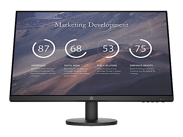 HP P27v G4 27" Class Full HD LCD Monitor - 16:9 - Black - 27" Viewable - In-plane Switching (IPS) Technology - 1920 x 1080 - 16.7 Million Colors - 300 Nit - 5 ms GTG (OD) - 60 Hz Refresh Rate - HDMI - VGA