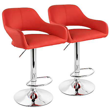 Elama Adjustable Faux Leather Bar Stools RedChrome Set Of 2 Stools