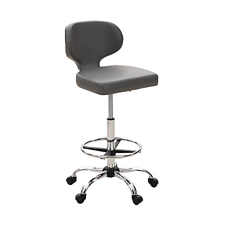 ALPHA HOME Adjustable Ergonomic Faux Leather Office Drafting Chair With Back, Gray