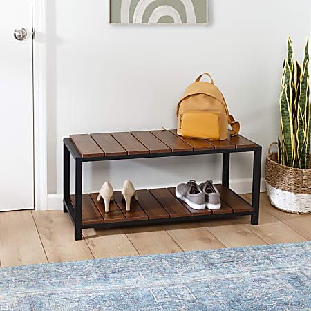 Honey Can Do 2 Tier Shoe Storage Bench 18 H x 13 W x 33 7 8 D Walnut Black