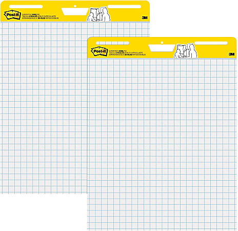 Post-it Super Sticky Easel Pads, 1" Grid Lines, 25" x 30", White, Pack Of 2 Pads