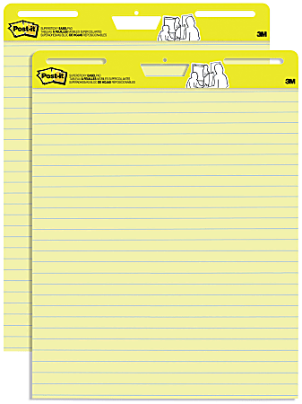 Post-it Super Sticky Easel Pads, Lined, 25" x 30", Yellow/Blue, Pack Of 2 Pads