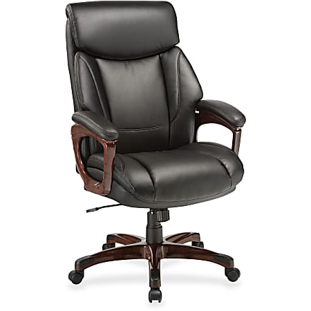 Lorell® Executive Soft Seat Bonded Leather Chair, Black/Mahogany