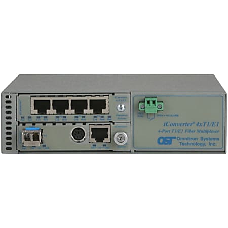 Omnitron Systems iConverter 4xT1/E1 MUX/M Managed T1/E1 Multiplexer - 4 Data Channels - Twisted Pair, Optical Fiber - 8823N1C