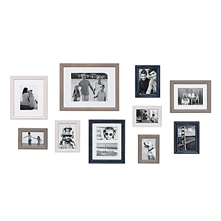 Uniek Kate And Laurel Bordeaux Gallery Wall Frame Kit, 15-1/2” x 12-1/2”, White/Blue/Gray, Set of 10
