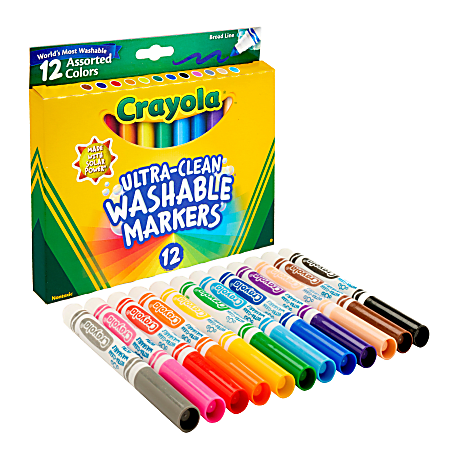 Crayola® Washable Markers, Broad Line, Assorted Classic Colors, Box Of 12