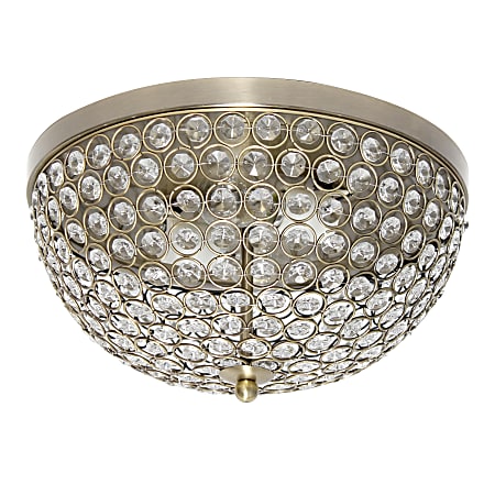 Lalia Home Crystal Glam 2-Light Ceiling Flush-Mount Light, 13"W, Crystal/Antique Brass