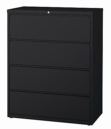 WorkPro® 42"W Lateral 4-Drawer File Cabinet, Metal, Black