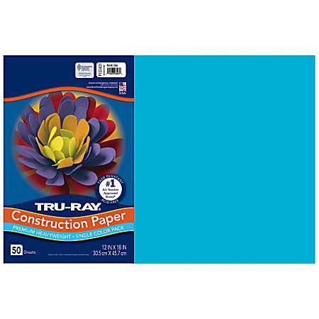 Tru-Ray® Construction Paper, 12" x 18", 50% Recycled, Atomic Blue, Pack Of 50