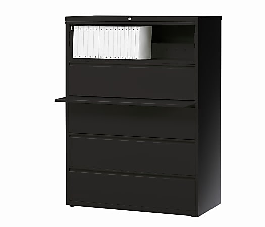WorkPro® 42"W Lateral 5-Drawer File Cabinet, Metal, Black