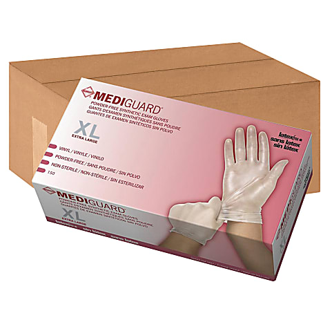 Medline MediGuard Vinyl Non-Sterile Exam Gloves, X-Large, Clear,