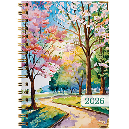 2025-2026 Global Excello Brands Hardcover Fashion Weekly/Monthly Planner, 5-1/2” x 8", Watercolor Tree, November 2025 To December 2026